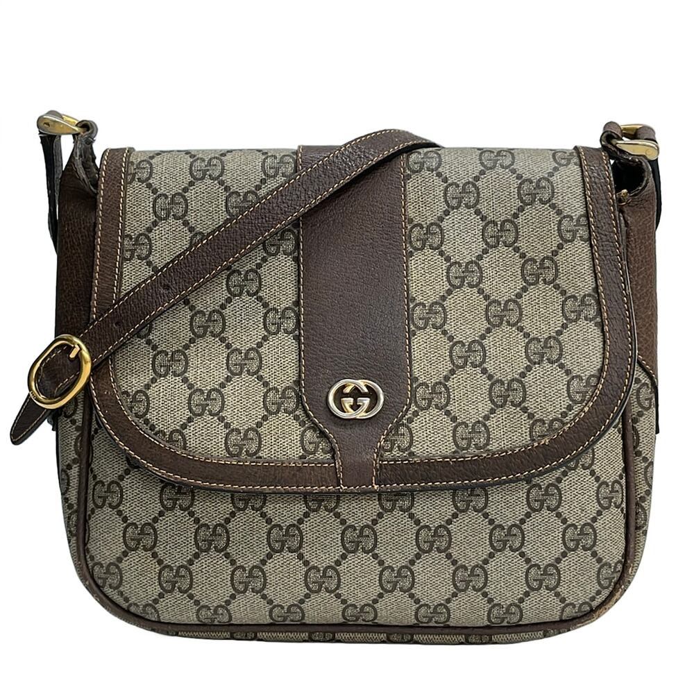 Gucci GG/Old Gucci Shoulder Bag 001 115 4425 Beige Dark Brown PVC Leather